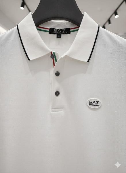 Men’s Premium White Full Sleeve Polo T-Shirt Classic Collar with Logo Detail
