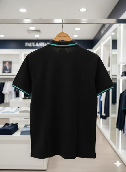 Men’s Premium Black Polo T-Shirt with Contrast Collar & Logo