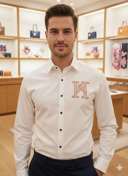 Men’s Luxury Designer White Shirt with Iconic “H” Logo