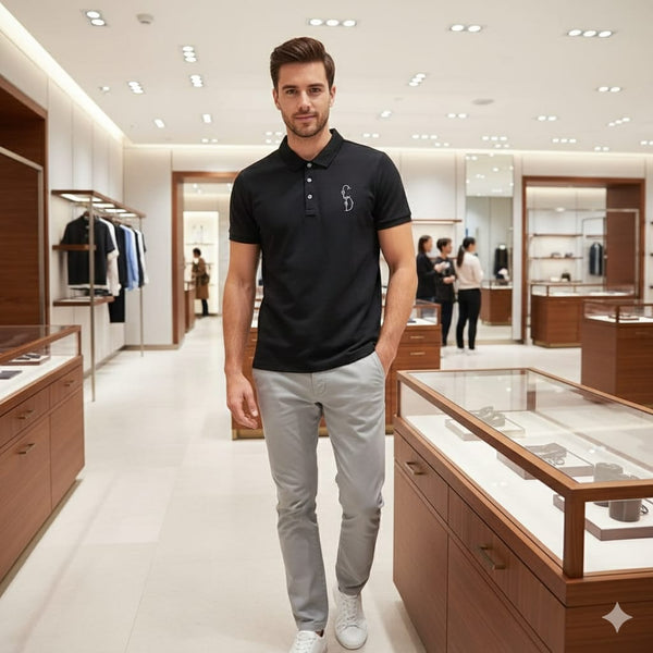 Luxurious  Embossed Collar  T-shirt with Embroidered Logo