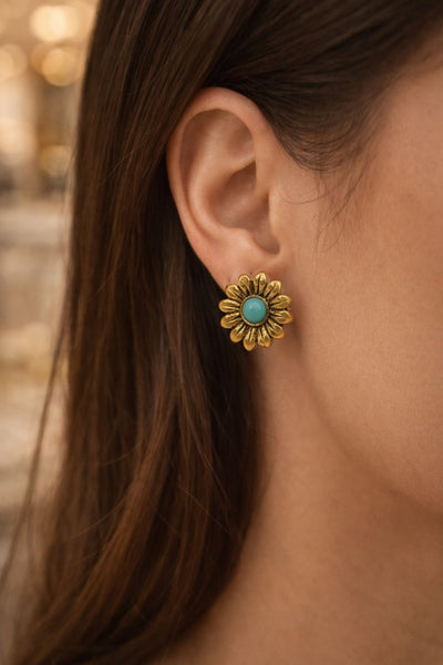 Elegant Gold Single-Ear Stud Earrings with Turquoise Accent