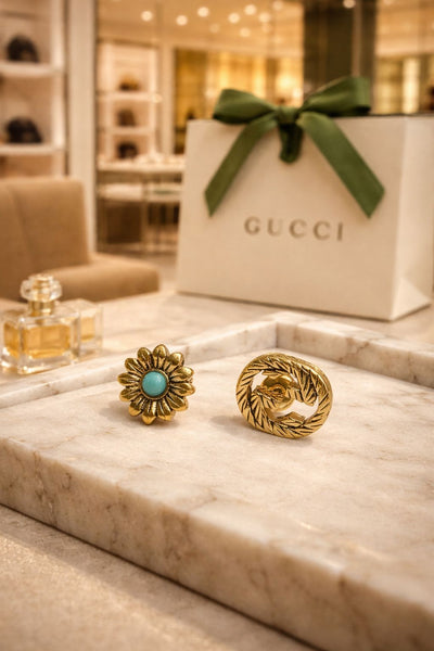 Elegant Gold Single-Ear Stud Earrings with Turquoise Accent
