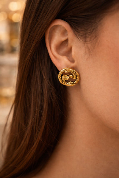 Elegant Gold Single-Ear Stud Earrings with Turquoise Accent