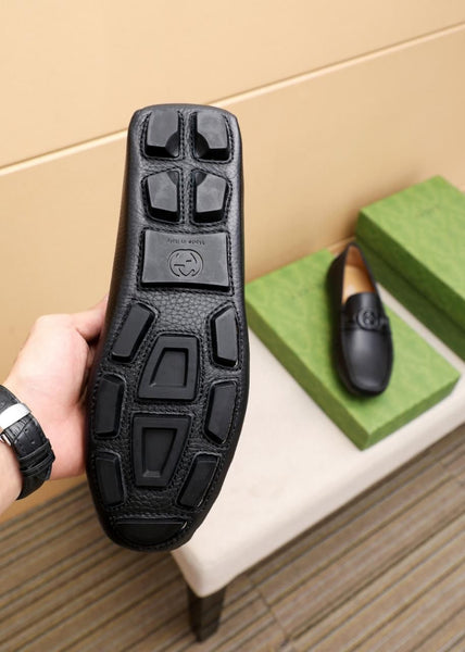 Luxury Black Leather Slip-On Loafers with Iconic Buckle