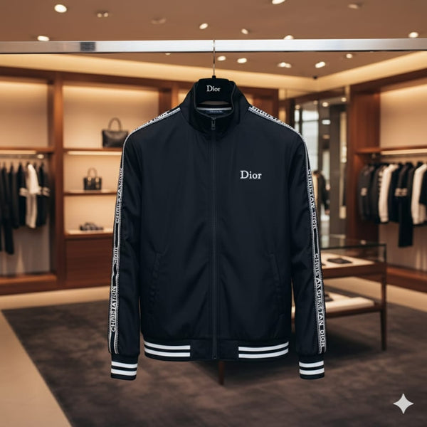 Black Premium Zip-Up Track Jacket with Logo Tape