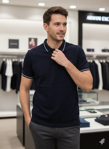 Luxury Imported Brand Navy Blue Polo T-Shirt with Contrast Trim