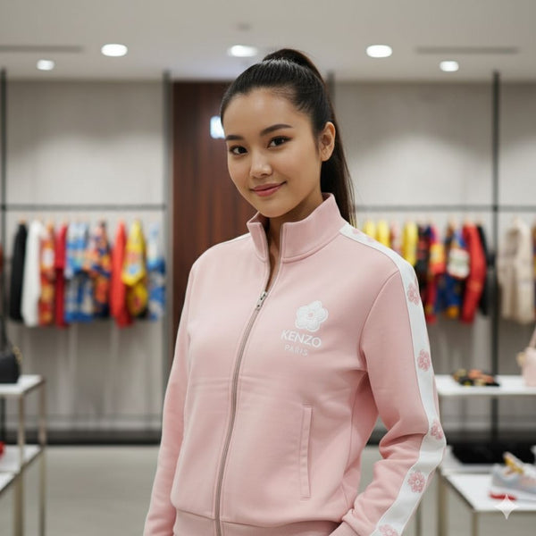 Luxurious  Floral Trim Pink Track Set Lower and jacket For Women