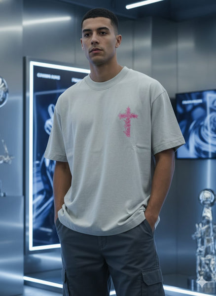 Minimal Cross Print Oversized Cotton T-Shirt Modern Streetwear Style