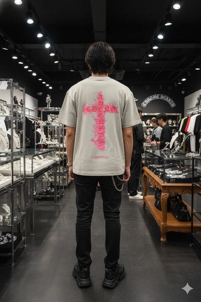 Minimal Cross Print Oversized Cotton T-Shirt Modern Streetwear Style