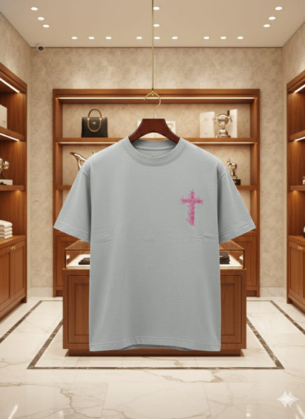 Minimal Cross Print Oversized Cotton T-Shirt Modern Streetwear Style