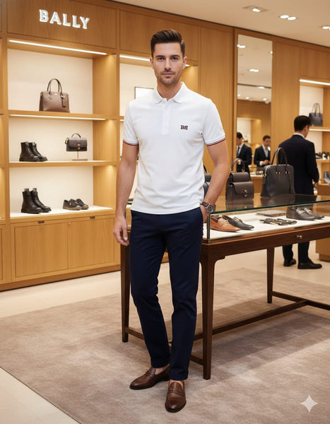Classic White Polo T-Shirt with Contrast Sleeve Detail  Everyday Smart Wear