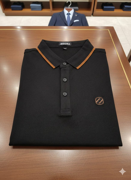 Men’s Premium Black Polo T-Shirt with Contrast Collar & Logo Detail