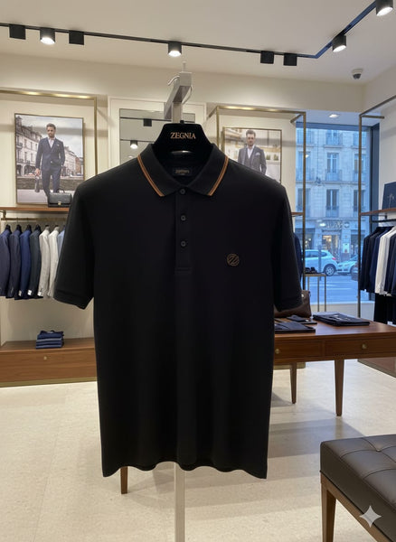 Men’s Premium Black Polo T-Shirt with Contrast Collar & Logo Detail