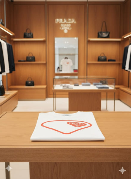 Luxury Brand White Drop Shoulder T-Shirt with Iconic Triangle Logo Print