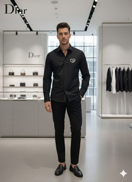 Men’s Premium Black Casual Shirt with Signature Heart Emblem