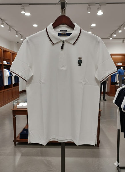 Imported Brand  Zip-Neck Polo T-Shirt with Signature Bear Logo