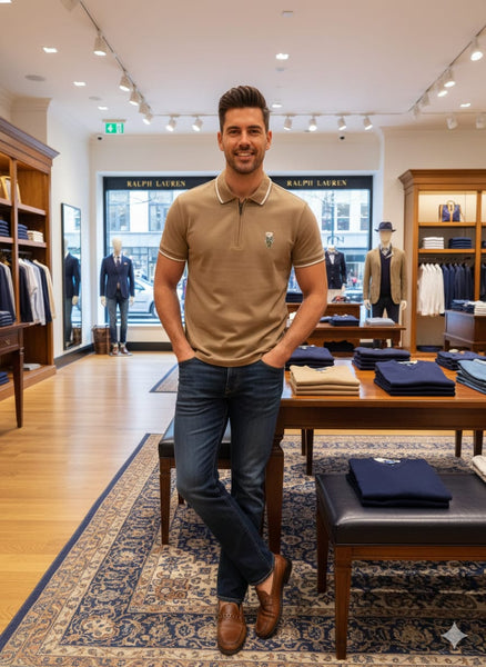 Polo Bear Zip-Neck Polo T-Shirt  Smart Casual with Signature Charm