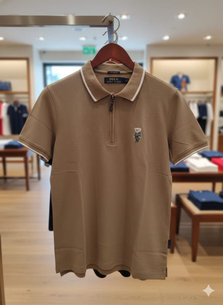 Polo Bear Zip-Neck Polo T-Shirt  Smart Casual with Signature Charm