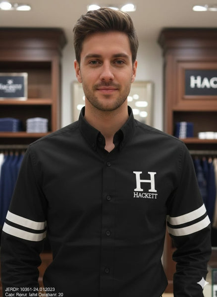 Men’s Premium Black  Shirt with Sporty Sleeve Stripes