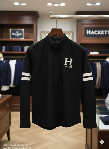 Men’s Premium Black  Shirt with Sporty Sleeve Stripes
