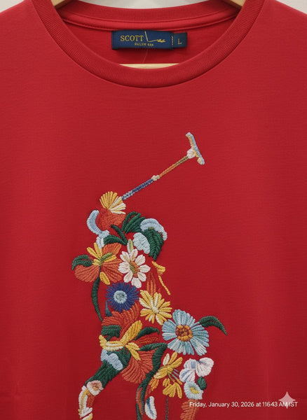 Floral Polo Player Red Women’s Tee
