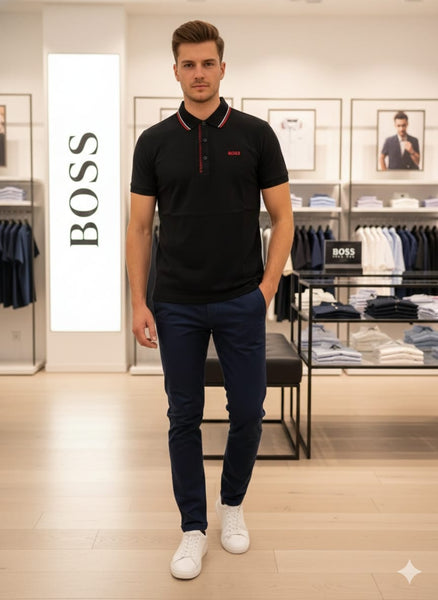Black Polo T-Shirt with Red Trim Premium Classic Fit Polo