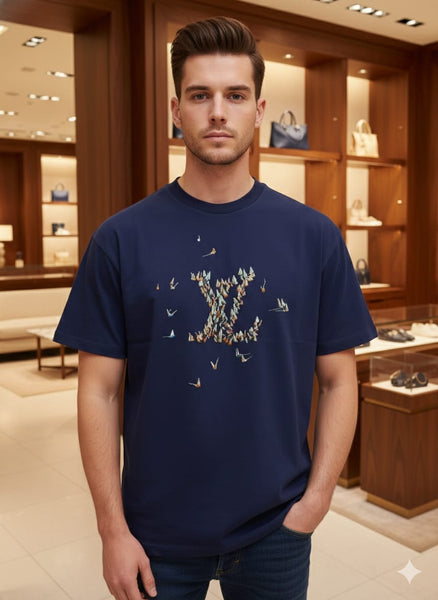 Elegant Brand Navy  Graphic Printed Drop Shoulder T-Shirt