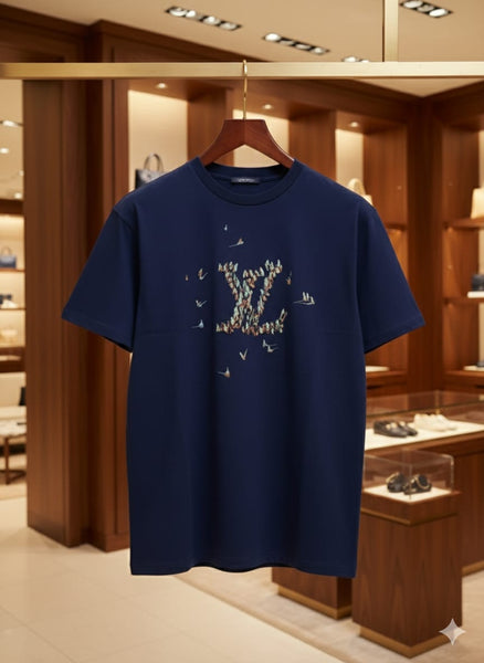 Elegant Brand Navy  Graphic Printed Drop Shoulder T-Shirt