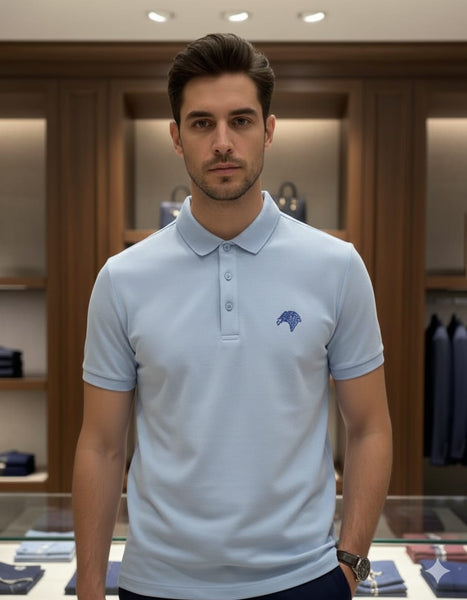 Men’s Premium Light Blue Polo T-Shirt with Signature Logo