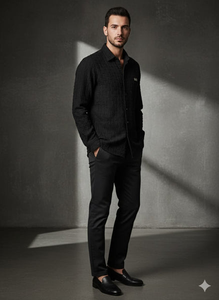 Men’s Premium Black Textured Casual Shirt with Modern Fit