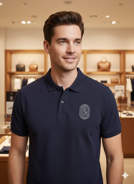 Men’s Navy Blue Branded Polo T-Shirt Classic Smart Casual Style