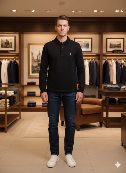 Men’s Black Long-Sleeve Polo T-Shirt – Timeless Classic