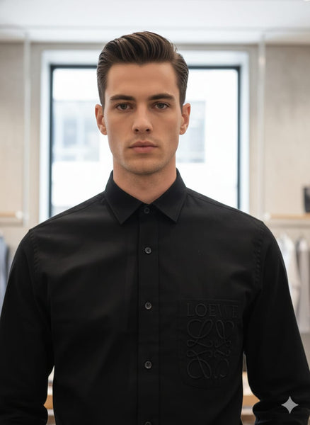 Men’s Classic Black Shirt with Embroidered Chest Detail