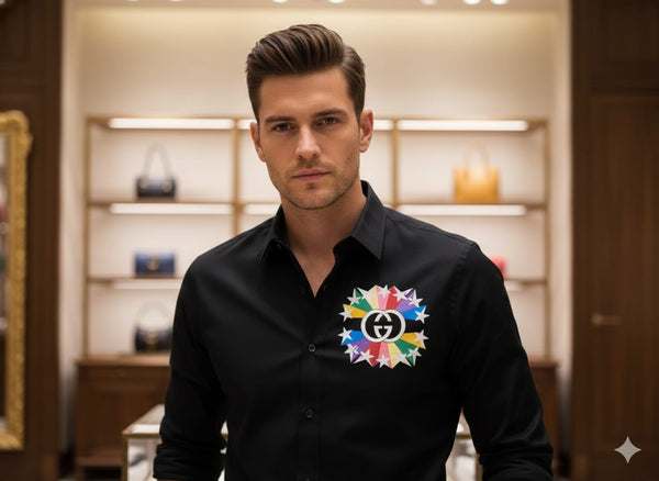 Men’s Premium Black Designer Shirt with Multicolor Emblem