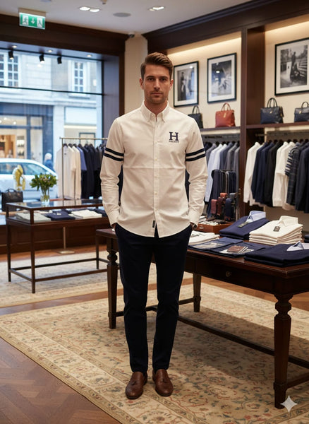 Men’s Premium White Casual Shirt with Signature Logo