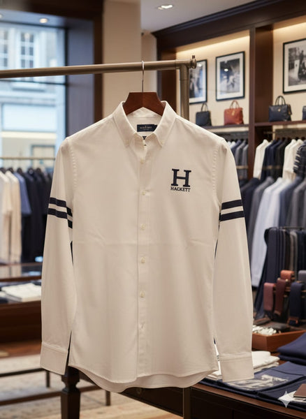 Men’s Premium White Casual Shirt with Signature Logo