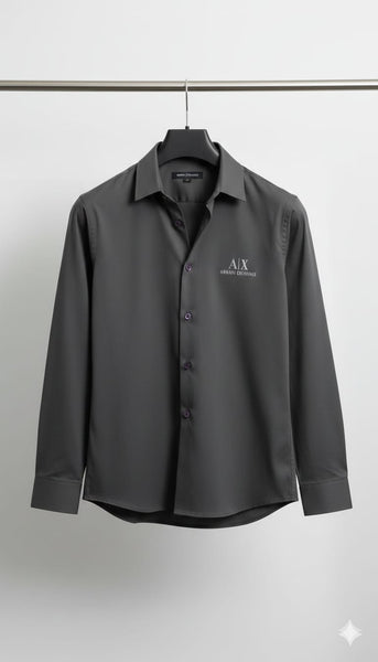 Men’s Premium Charcoal Grey Formal Shirt with Minimal Logo