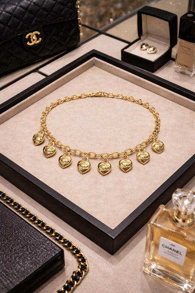 Women’s Premium Gold-Tone Charm Necklace with Heart Pendants