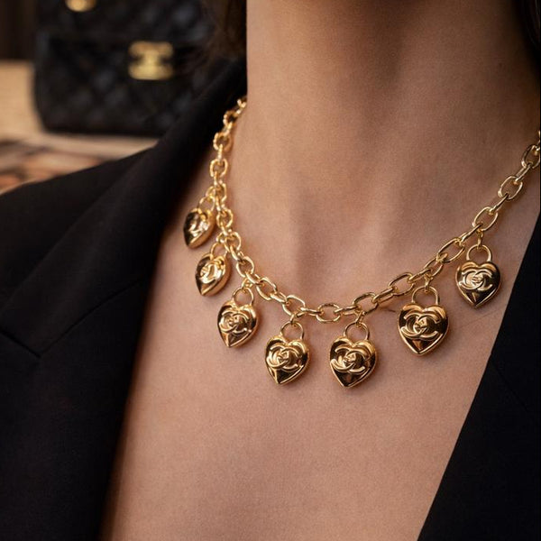 Women’s Premium Gold-Tone Charm Necklace with Heart Pendants