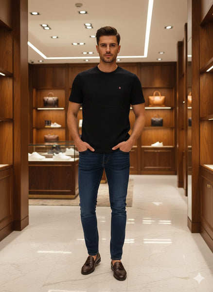 Premium  Classic Solid Black Crew Neck T-Shirt