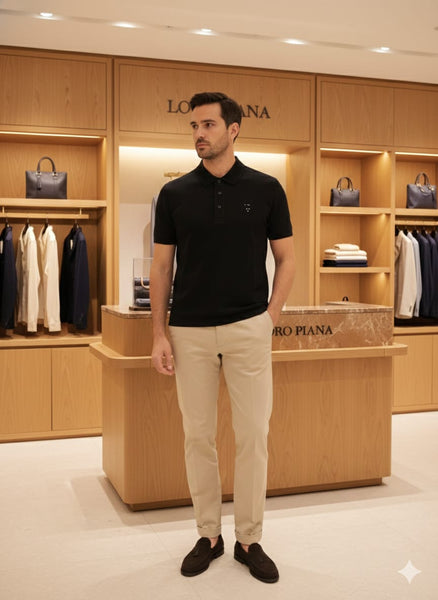 Classic Black Polo T-Shirt with Minimal Logo Detail