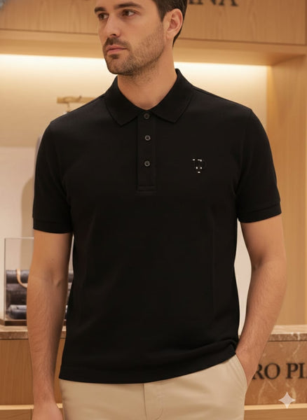 Classic Black Polo T-Shirt with Minimal Logo Detail