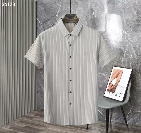 Men’s Vertical Striped Short Sleeve Shirt Smart Casual Fit