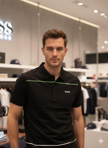 Men’s Black Polo T-Shirt with Contrast Stripe Smart Casual Fit