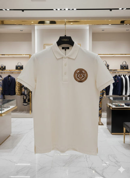 Premium  Embroidered Chain Crest White  Polo Shirt