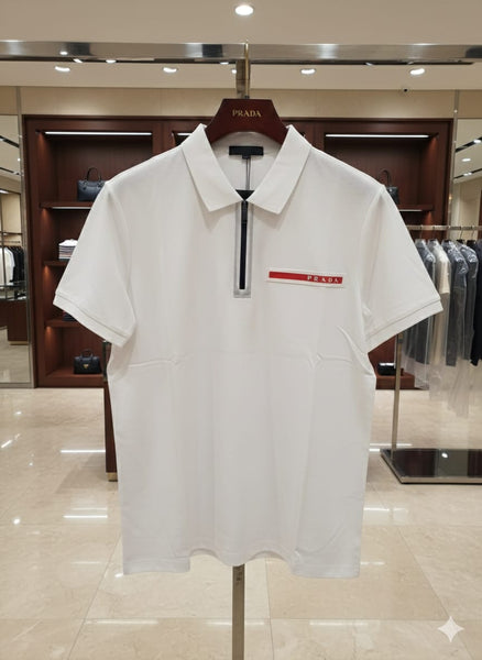 Luxury Brand White Zip Polo T-Shirt Minimal Luxury Style