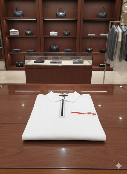 Luxury Brand White Zip Polo T-Shirt Minimal Luxury Style