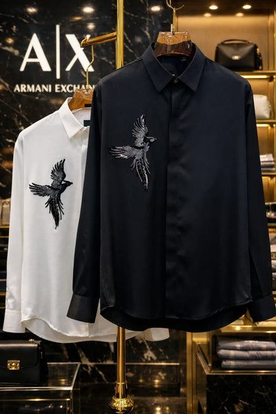 Embroidered Bird Design Formal Shirt  Elegant & Statement Style