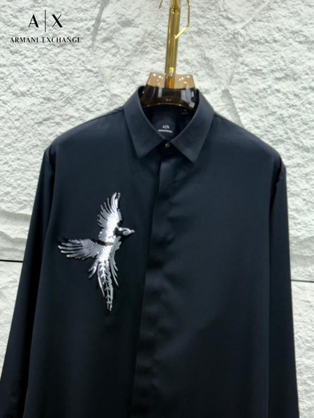 Embroidered Bird Design Formal Shirt  Elegant & Statement Style
