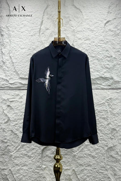 Embroidered Bird Design Formal Shirt  Elegant & Statement Style